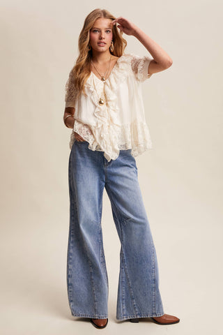 The Lace Trim Ruffle Peplum Blouse