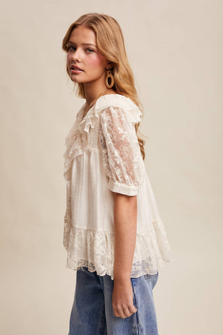 The Lace Trim Ruffle Peplum Blouse