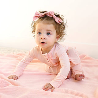 Gigi and Max - Light Pink RUFFLE ZIP Bamboo Keepsake 2-Way Zip Baby Outfit