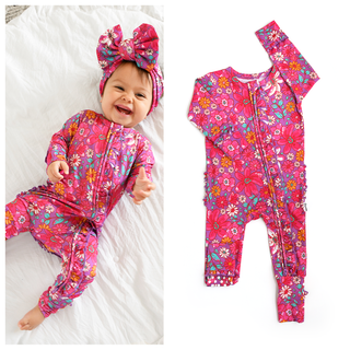 Gigi and Max - Posie RUFFLE ZIP Bamboo One Piece Floral Baby Outfit