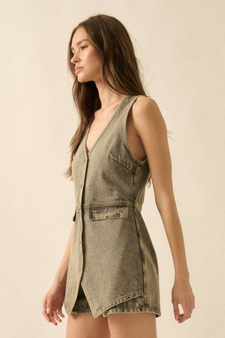 The Dani Denim Vest Sleeveless Romper