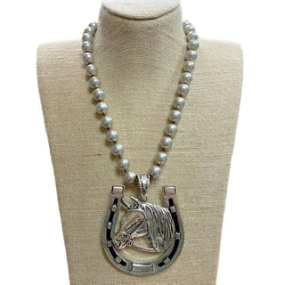 Horse Shoe Pendant on 12mm Faux Navajo Pearl Necklace