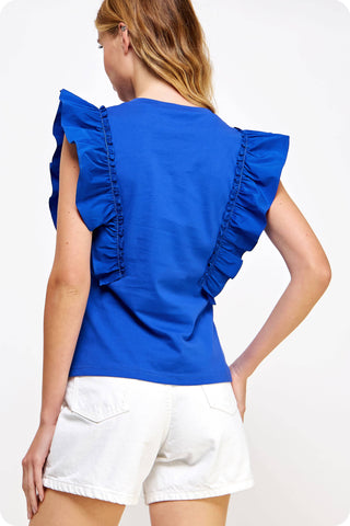 Poplin Ruffle Sleeveless Top