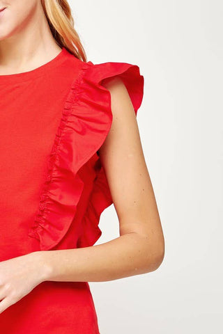 Poplin Ruffle Sleeveless Top