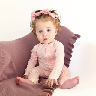 Gigi and Max - Light Pink RUFFLE ZIP Bamboo Keepsake 2-Way Zip Baby Outfit
