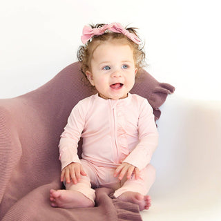 Gigi and Max - Light Pink RUFFLE ZIP Bamboo Keepsake 2-Way Zip Baby Outfit