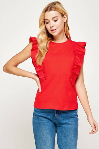 Poplin Ruffle Sleeveless Top