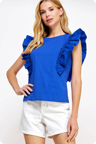 Poplin Ruffle Sleeveless Top