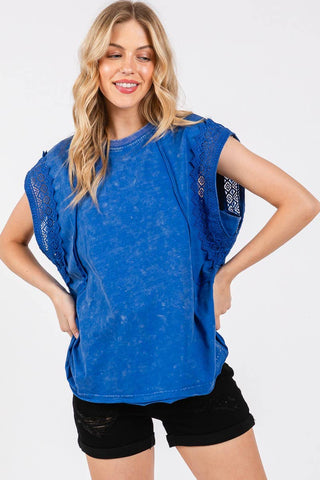 Molly -MINERAL WASHED TRIM SHORT SLEEVE TOP