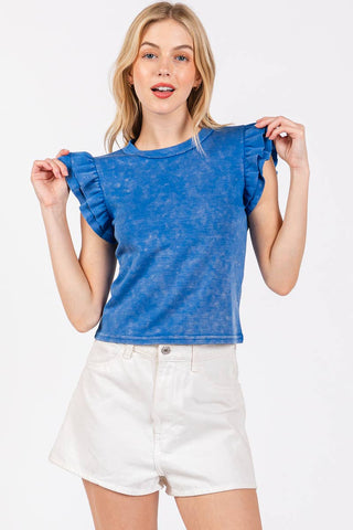 The Olivia-MINERAL WASHED RUFFLE SLEEVE TOP