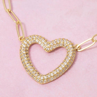Gold Dipped Pave Cz Heart Pendant Necklace