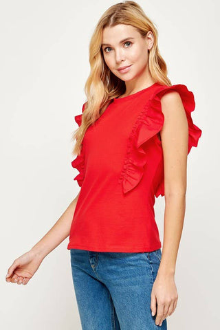 Poplin Ruffle Sleeveless Top