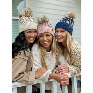 Leopard Pattern Fur Pom Beanie