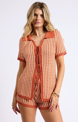 Through The Canyons Tie Front Sweater Top