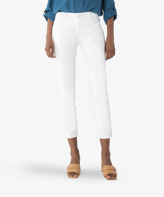 Amy Crop Straight Leg Roll Up Fray Hem (White)